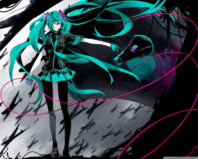 Anime Girl with Teal Hair — Dramatic, Digital Art, Skull