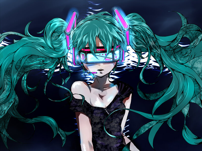 Anime Girl with Teal Hair — Dramatic, Night, Digital Art, Goggles