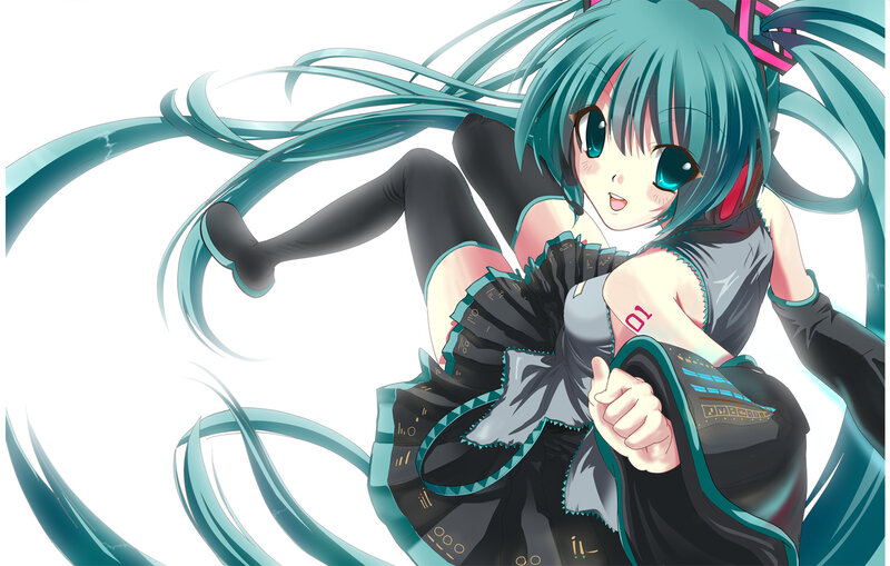 Anime Girl with Teal Hair — Dynamic, Digital Art, Long Hair, Headphones, Skirt