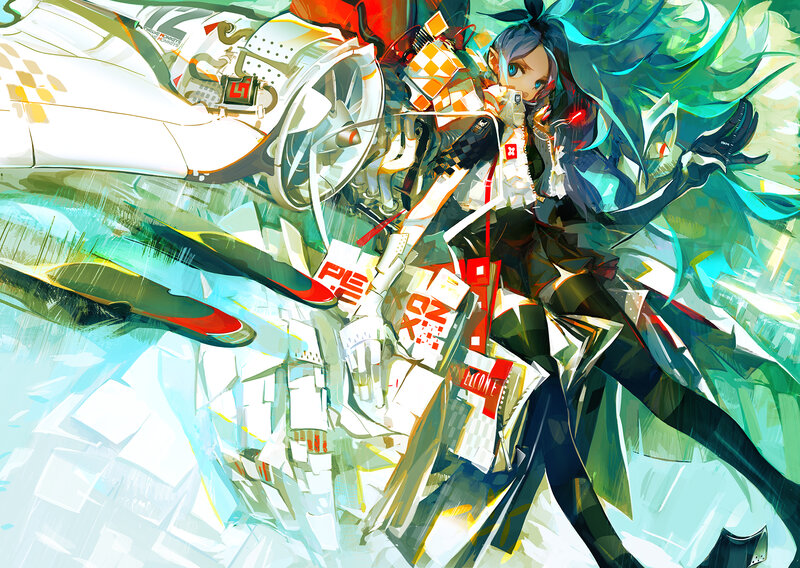 Anime Girl with Teal Hair — Dynamic, Digital Art, Mechanical Parts