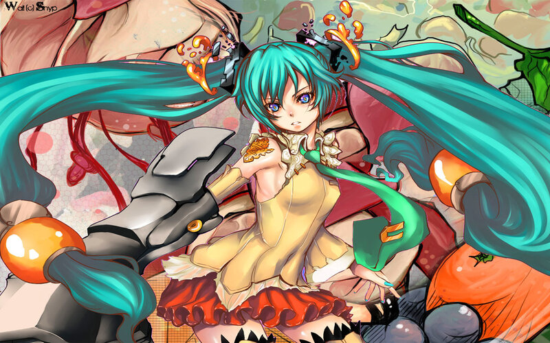 Anime Girl with Teal Hair — Dynamic, Digital Art, Robot Arm