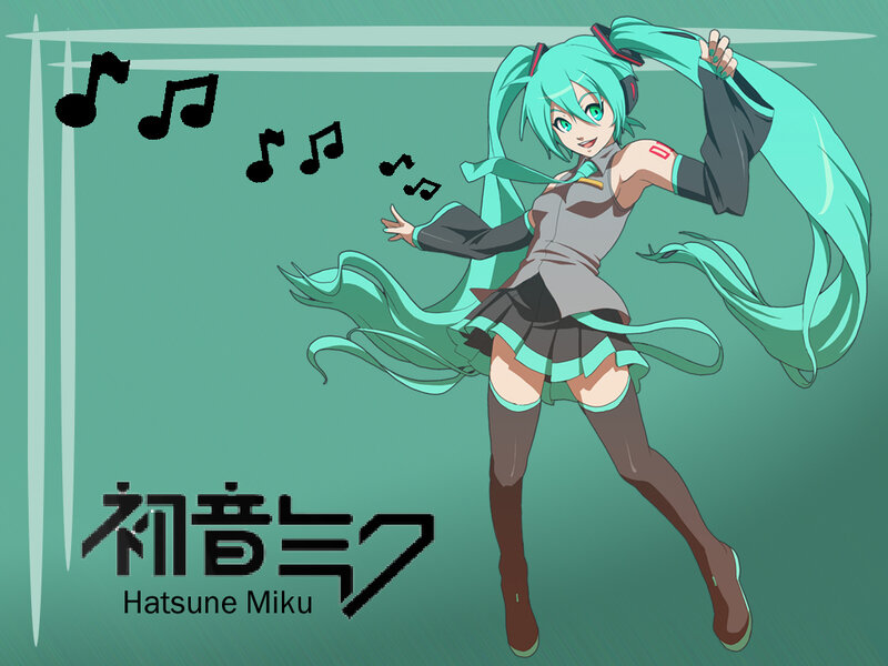 Anime Girl with Teal Hair — Energetic, Music Notes