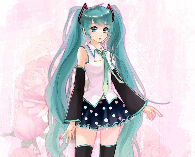 Anime Girl with Teal Hair — Pink, Calm