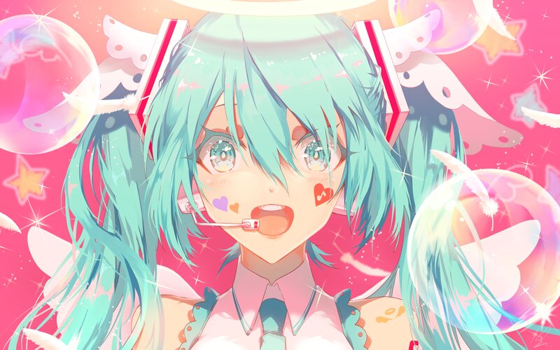 Anime Girl with Teal Hair — Pink, Playful, Bright