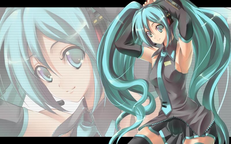 Anime Girl with Teal Hair — Playful, Headset