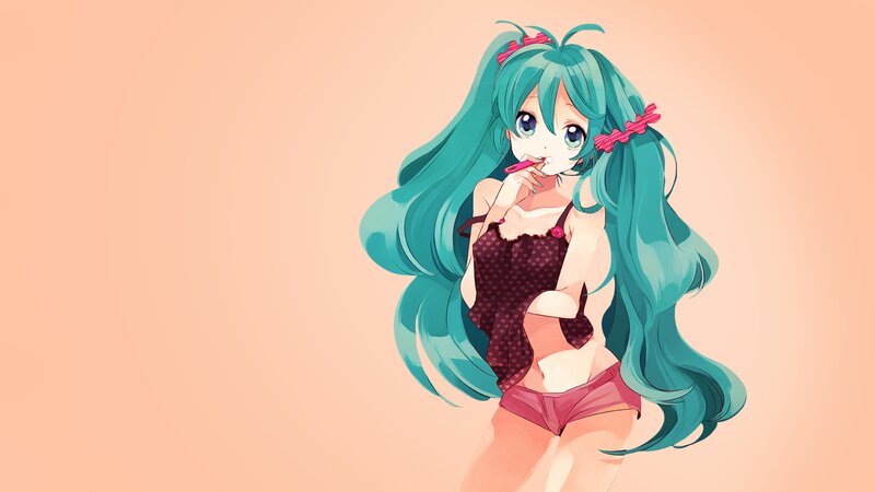 Anime Girl with Teal Hair — Playful, Long Hair