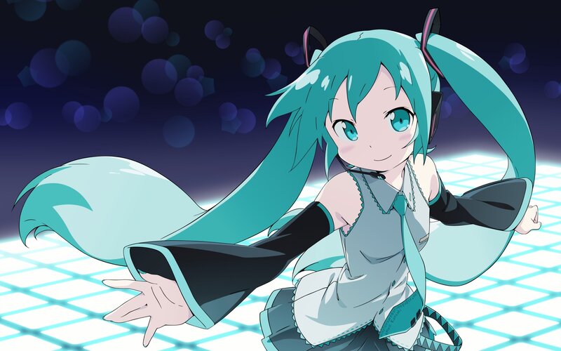 Anime Girl with Teal Hair — Playful, Night, Headset