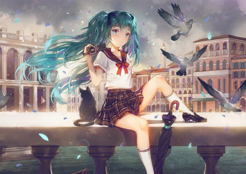 Anime Girl with Teal Hair — Serene, Afternoon