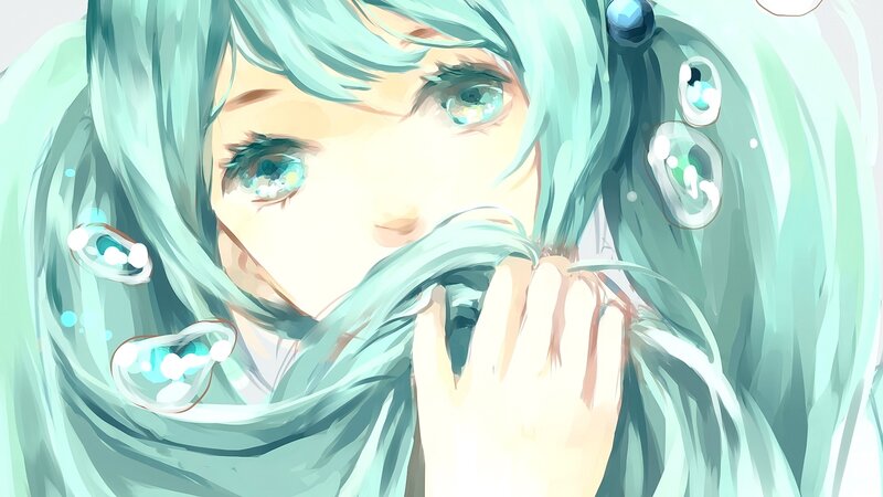 Anime Girl with Teal Hair — Serene, Digital Art
