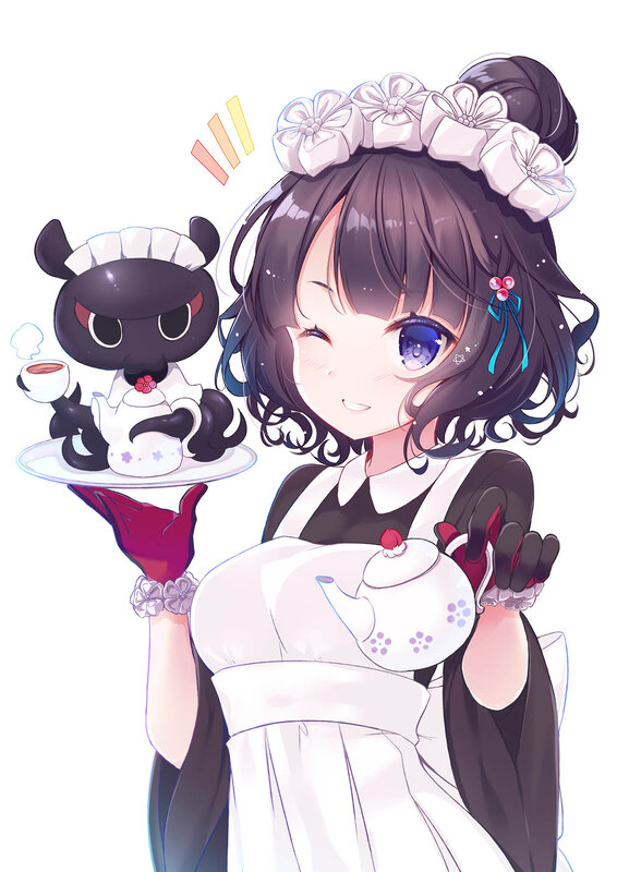 Anime Girl with Teapot — White