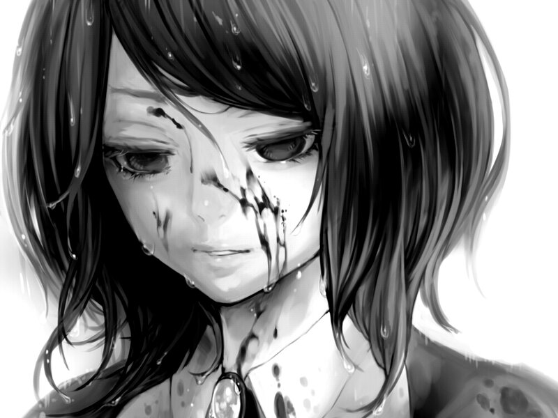 anime girl with tears and blood