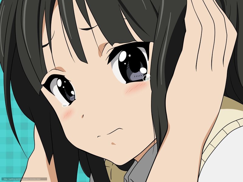 Anime Girl with Tears — Black, Sad, Hand