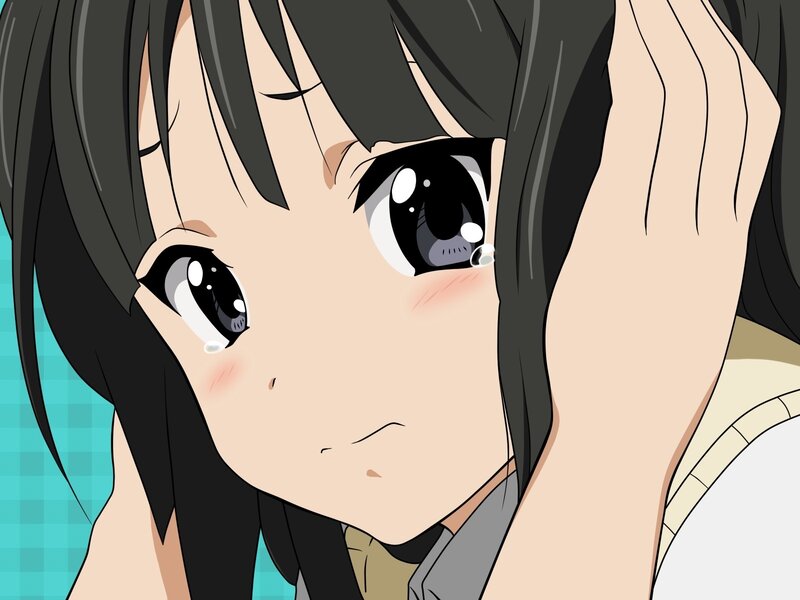 Anime Girl with Tears — Black, Sad