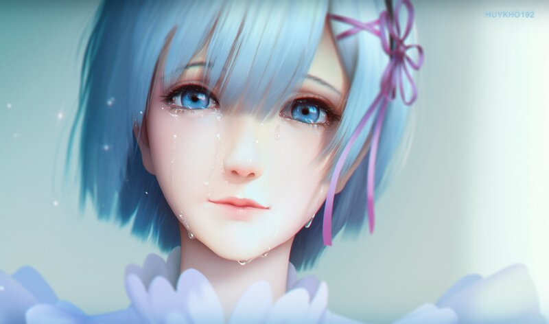 Anime Girl with Tears — Blue, Sad