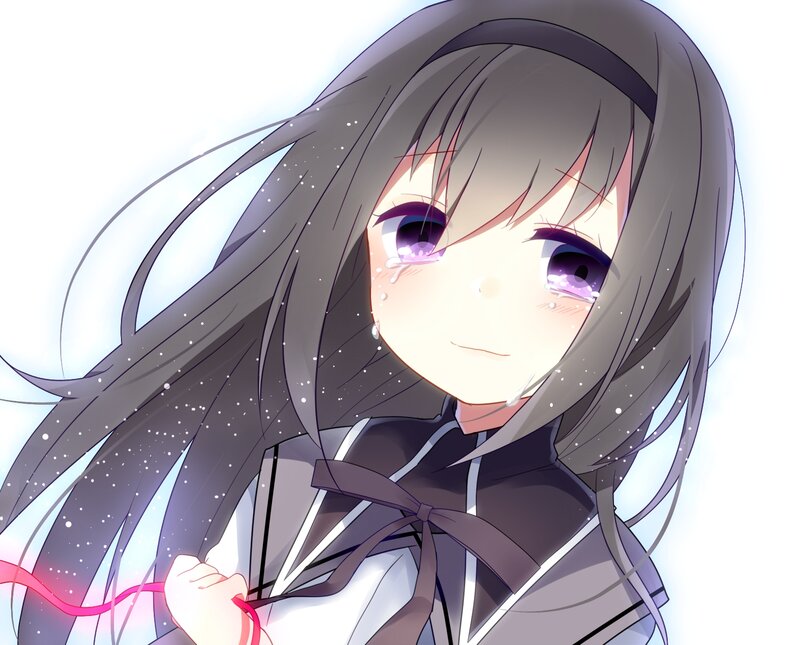 Anime Girl with Tears — Gray, Sad