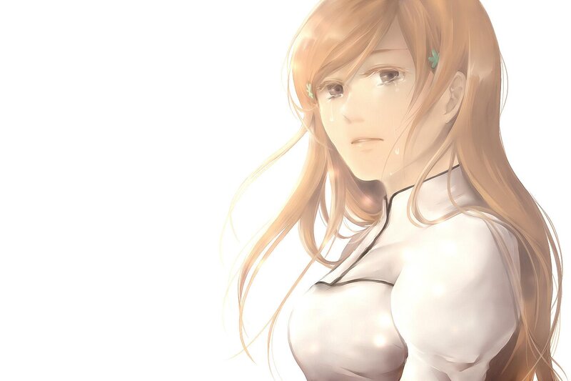Anime Girl with Tears — White, Dramatic