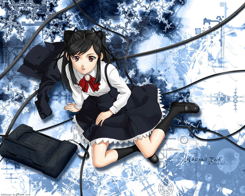 Anime girl with tech background