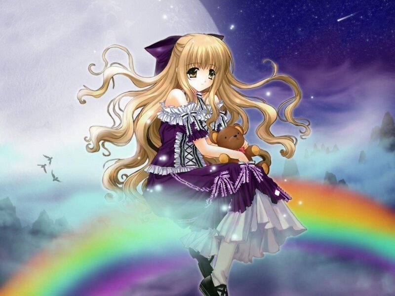 anime girl with teddy bear