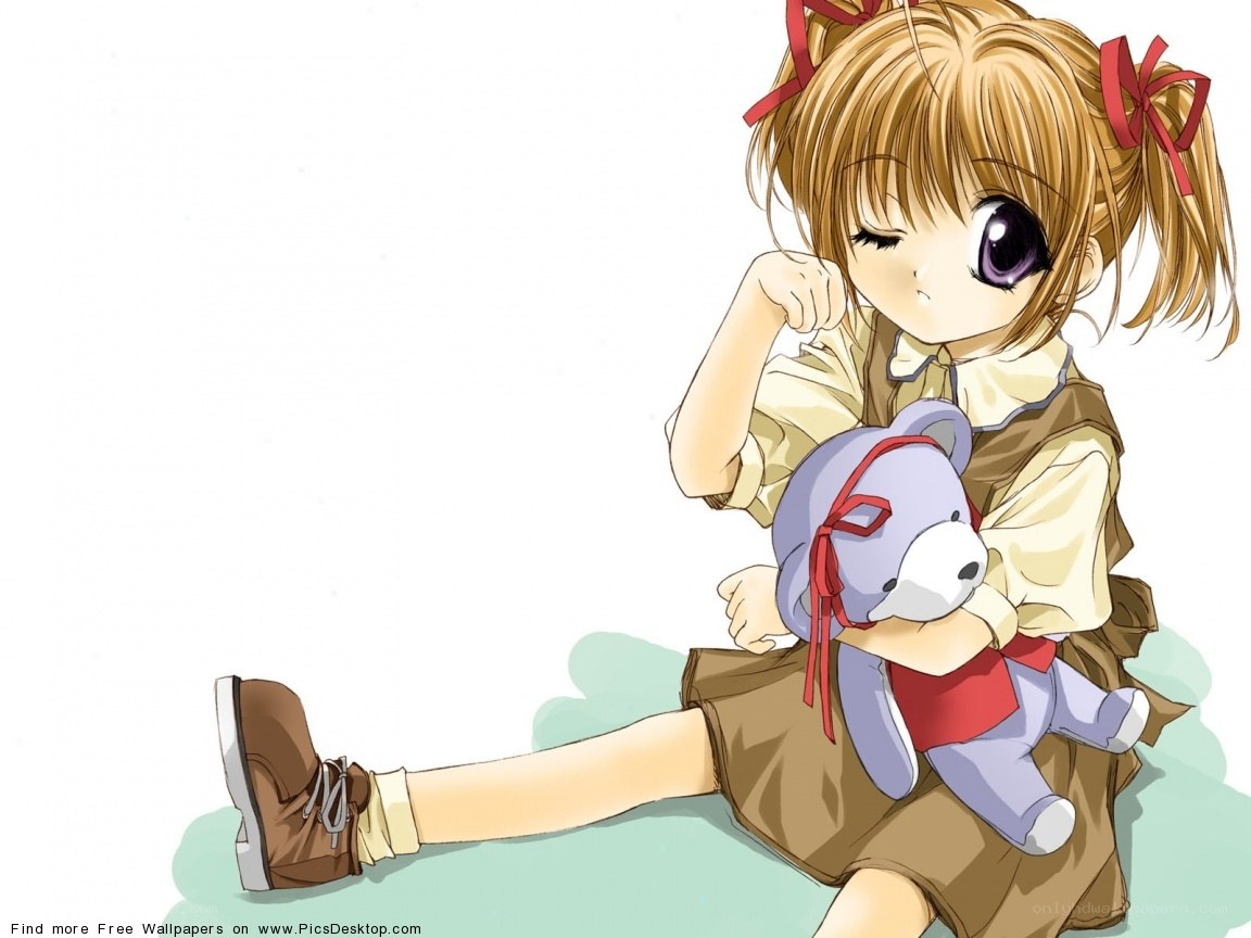 anime girl with teddy bear