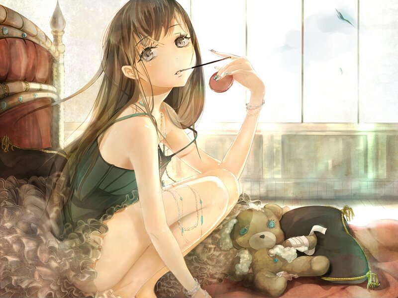 Anime girl with teddy bear