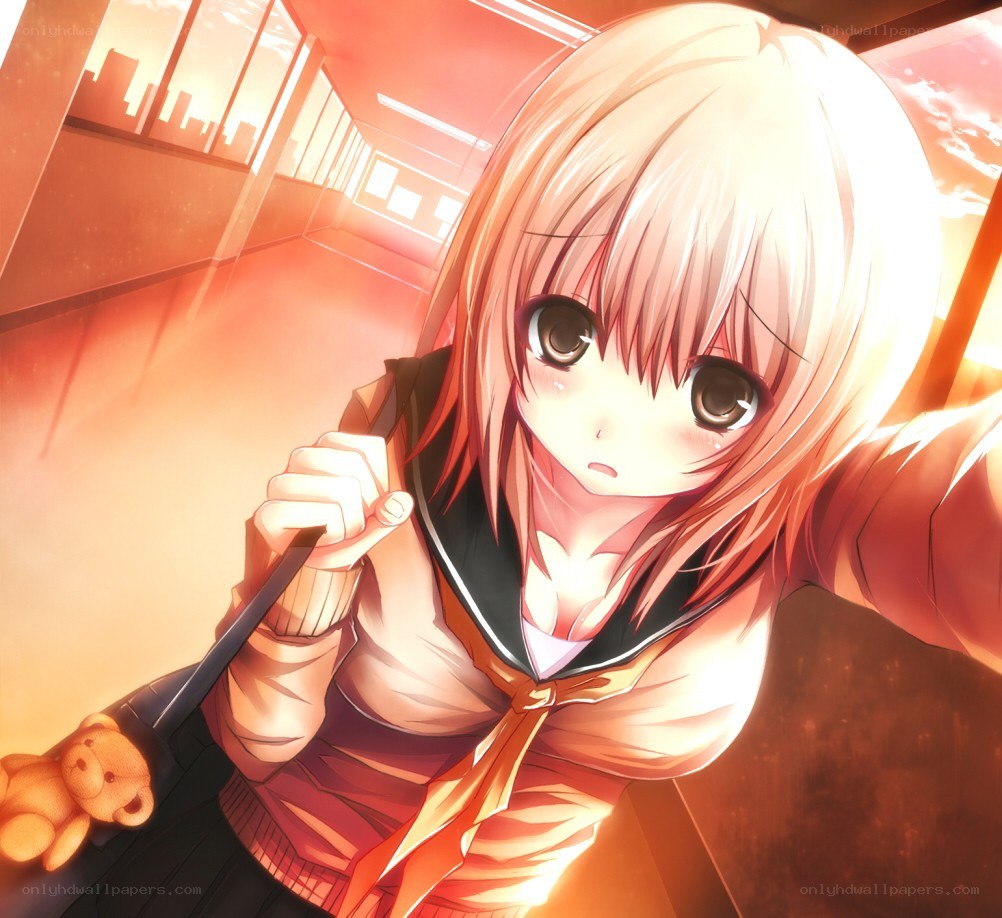anime girl with teddy bear