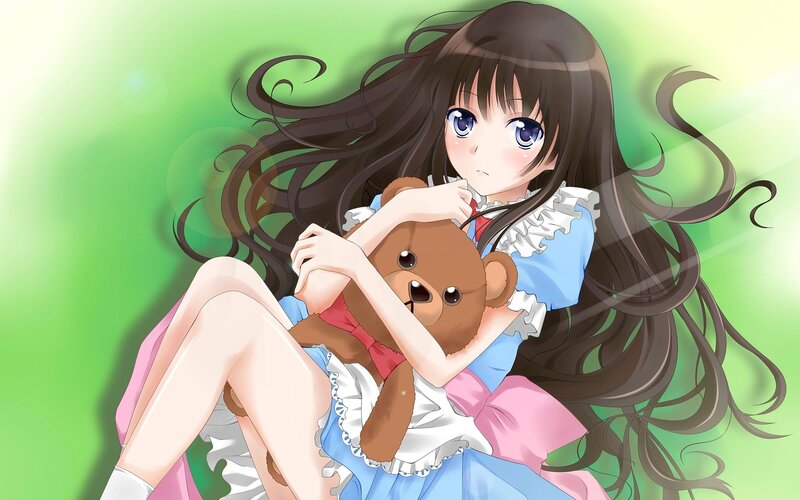 anime girl with teddy bear