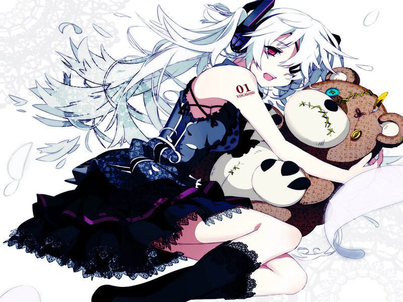 Anime Girl with Teddy Bear — Black