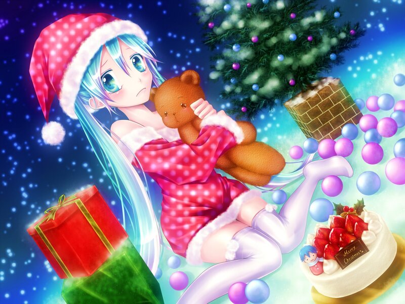 Anime Girl with Teddy Bear — Blue