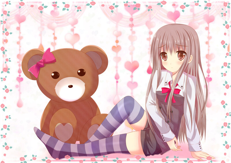 Anime Girl with Teddy Bear — Pink, Sweet