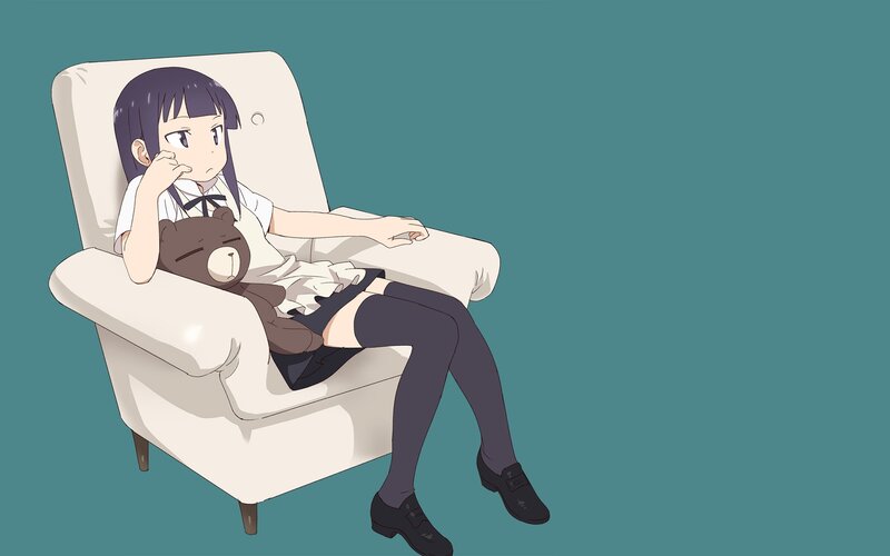 Anime Girl with Teddy Bear — Teal, Calm