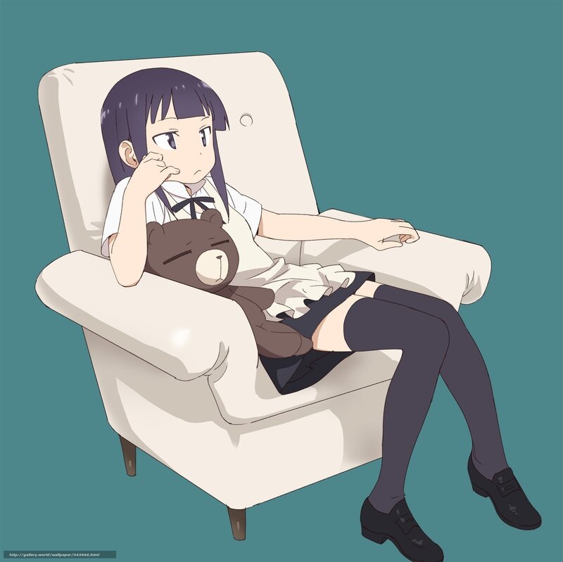 Anime Girl with Teddy Bear — Teal