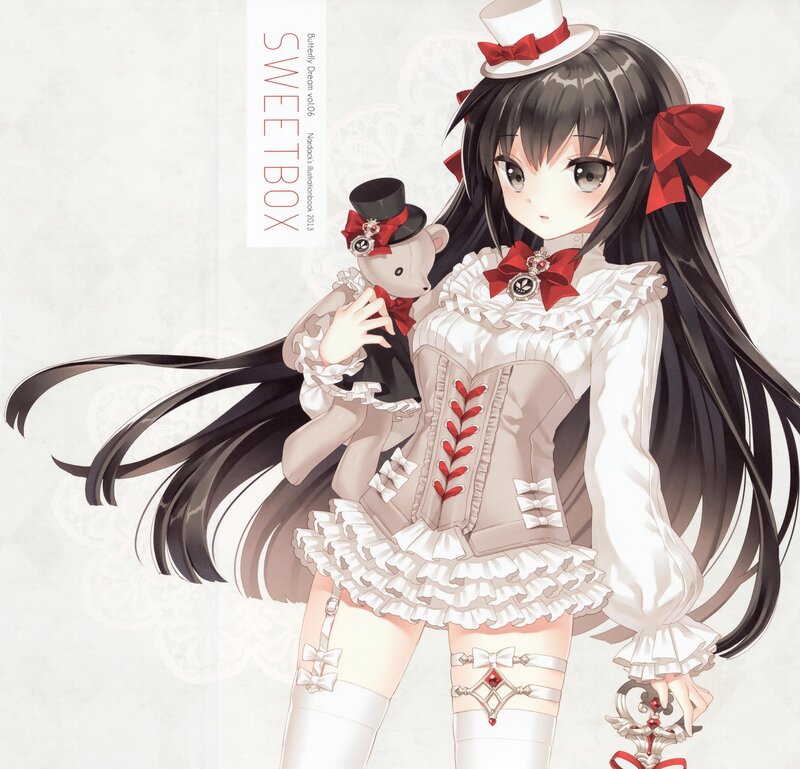 Anime Girl with Teddy Bear — White, Calm, Digital Art, Teddy Bear, Corset