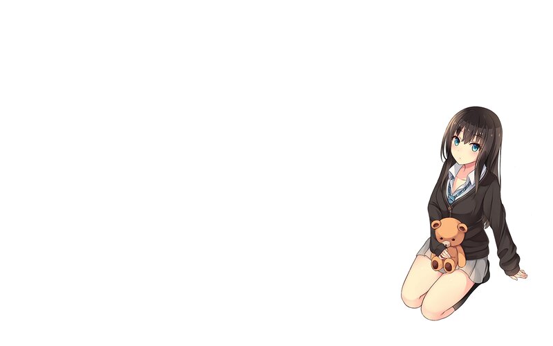 Anime Girl with Teddy Bear — White, Calm, Teddy Bear, School Uniform