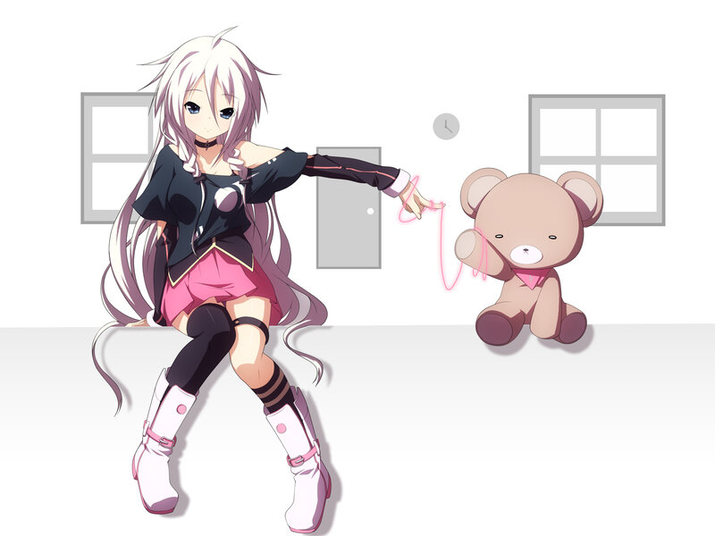 Anime Girl with Teddy Bear — White, Calm