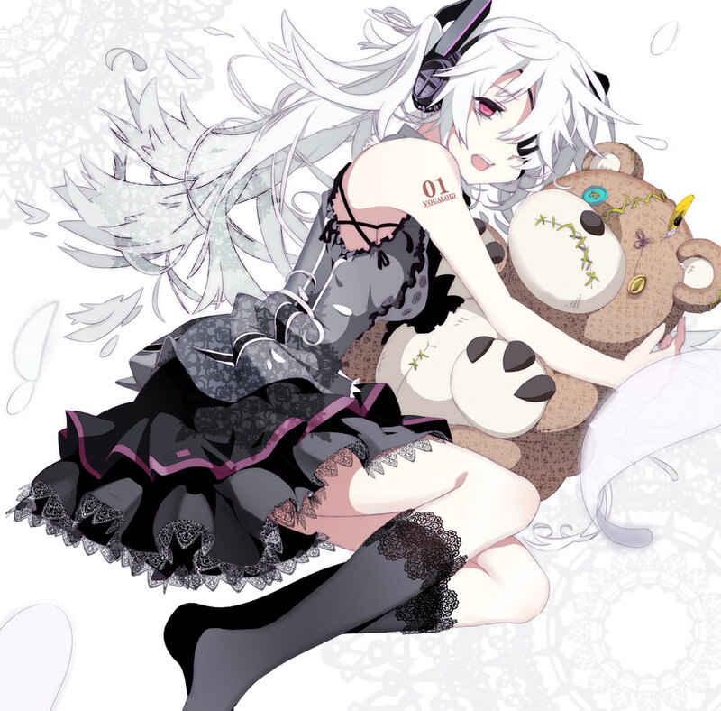 Anime Girl with Teddy Bear — White