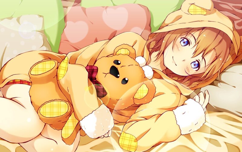 Anime Girl with Teddy Bear — Yellow