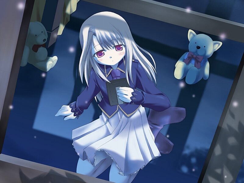 Anime Girl with Teddy Bears — Blue, Calm