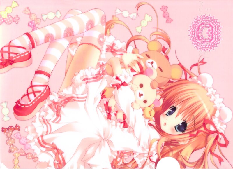 Anime Girl with Teddy Bears — Pink
