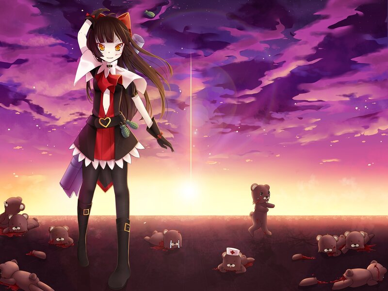 Anime Girl with Teddy Bears — Purple