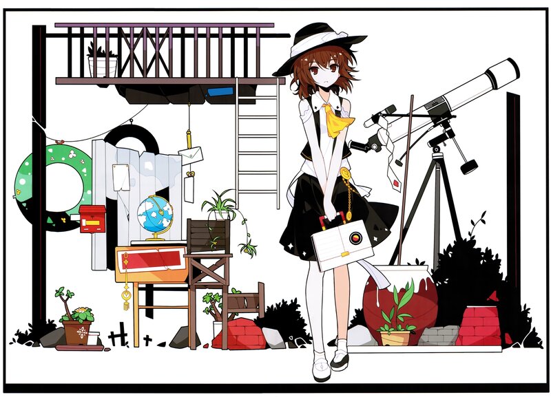 Anime Girl with Telescope — Black