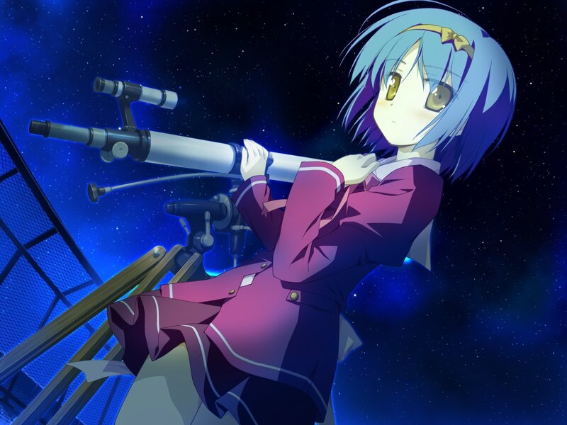 Anime Girl with Telescope — Blue, Calm