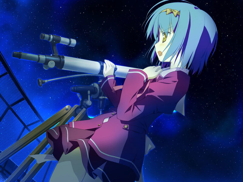 Anime Girl with Telescope — Blue, Serene