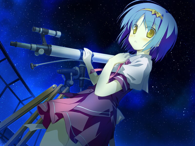 Anime Girl with Telescope — Blue