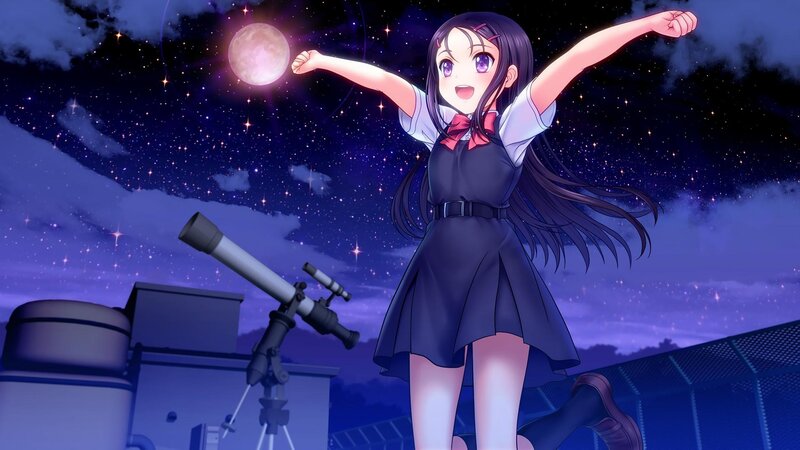 Anime Girl with Telescope — Purple, Joyful