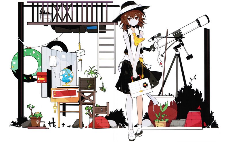 Anime Girl with Telescope — White, Calm, Globe