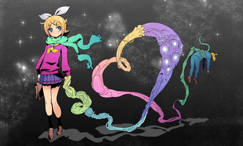 Anime girl with tentacles in space
