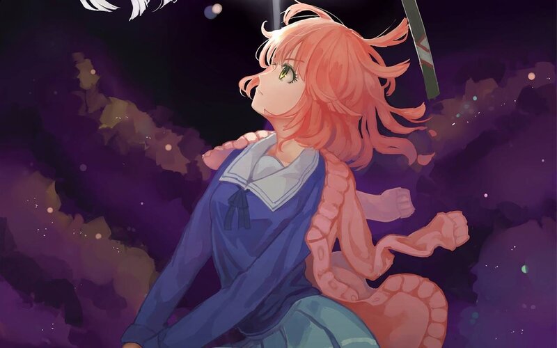 Anime Girl with Tentacles — Purple, Dramatic, Night, Digital Art, Sword