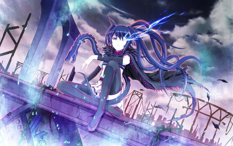 Anime Girl with Tentacles — Purple, Dramatic, Night, Digital Art