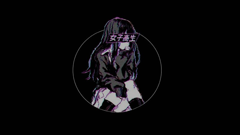 Anime Girl with Text Overlay — Black