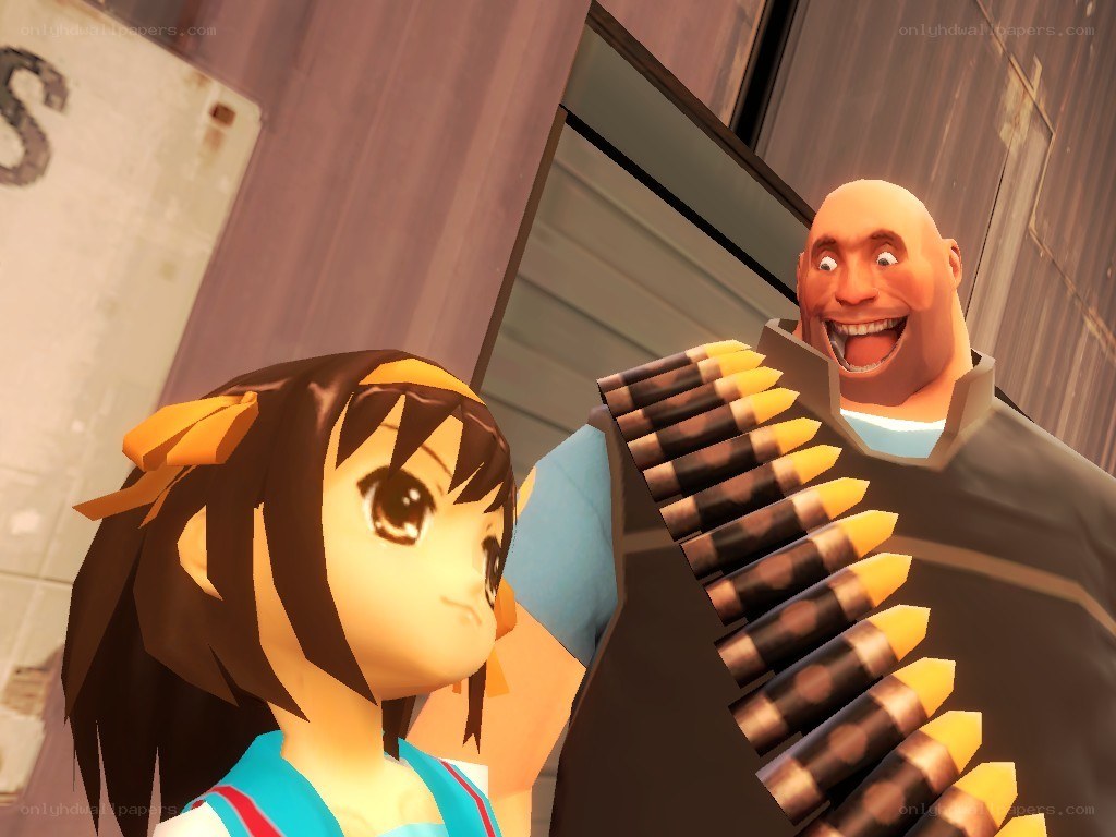 Anime girl with TF2 Heavy